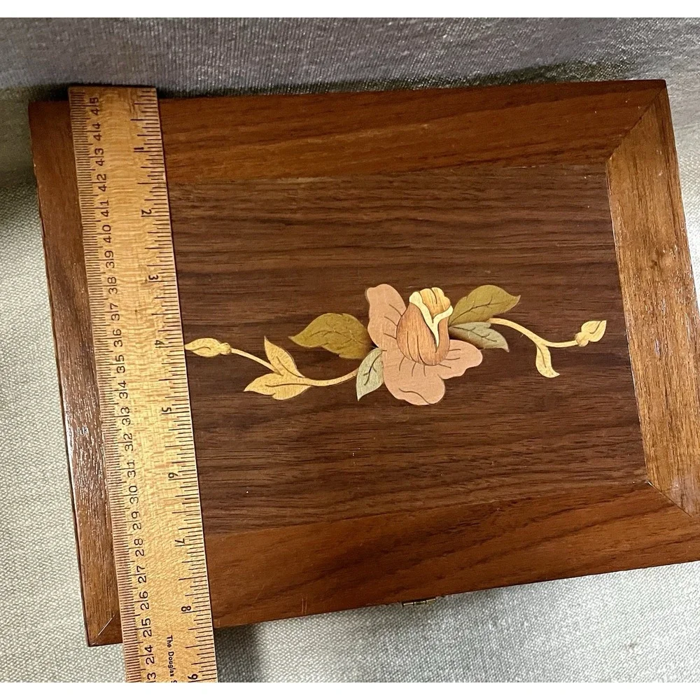 Handmade Wood Jewelry Box Floral Marquetry Inlay Birdseye Maple Big Rapids MI